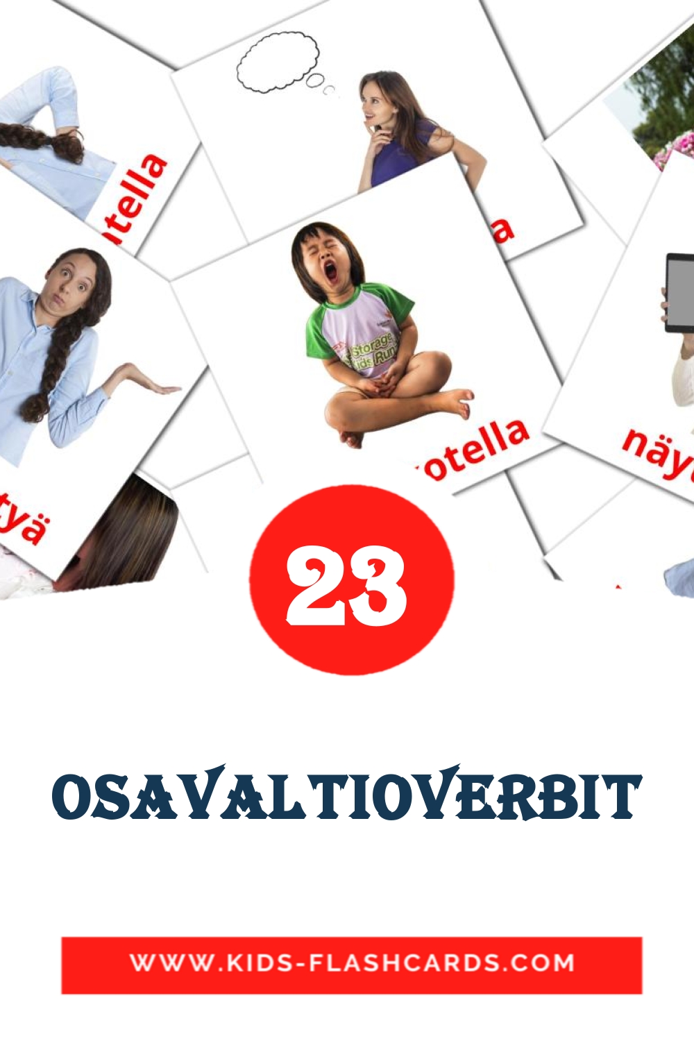 23 Osavaltioverbit Picture Cards for Kindergarden in finnish