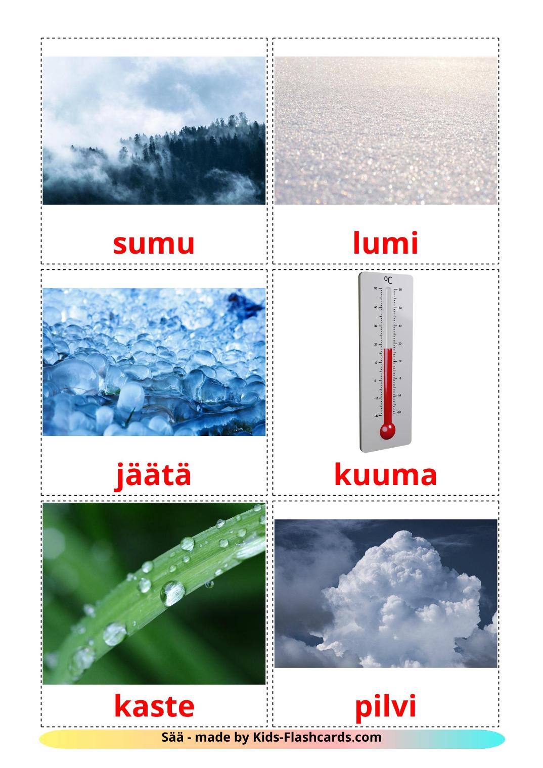 Tempo atmosferico - 31 flashcards finlandese stampabili gratuitamente