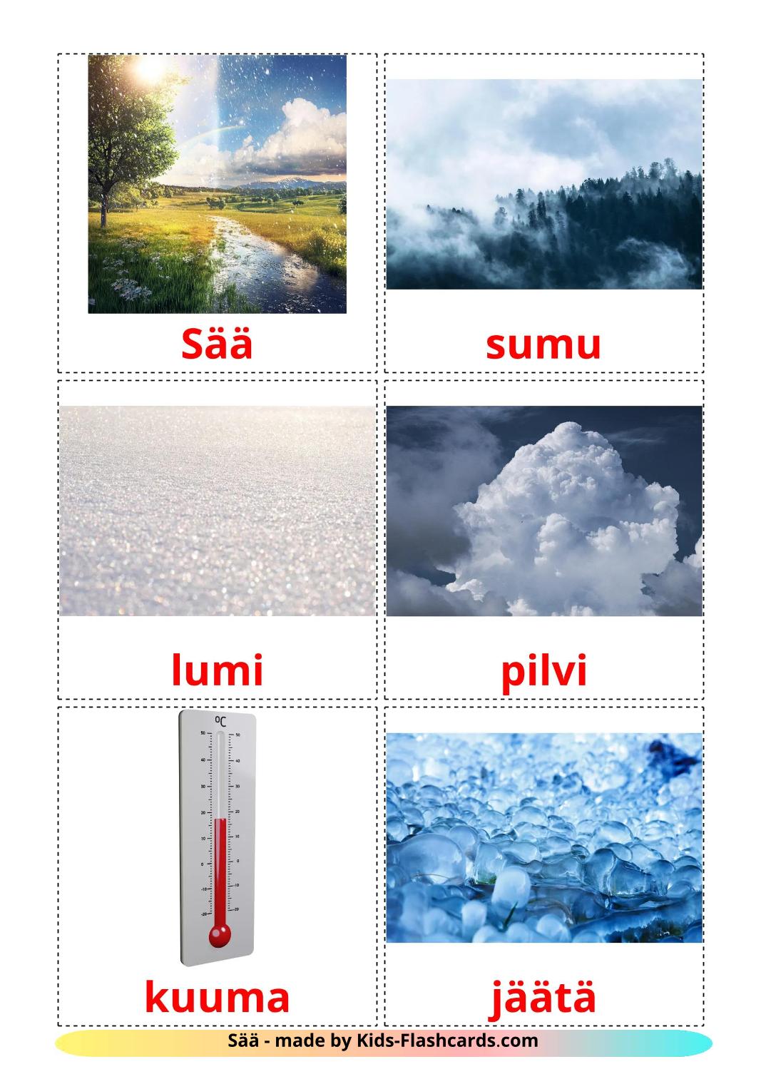 Weather - 32 Free Printable finnish Flashcards 