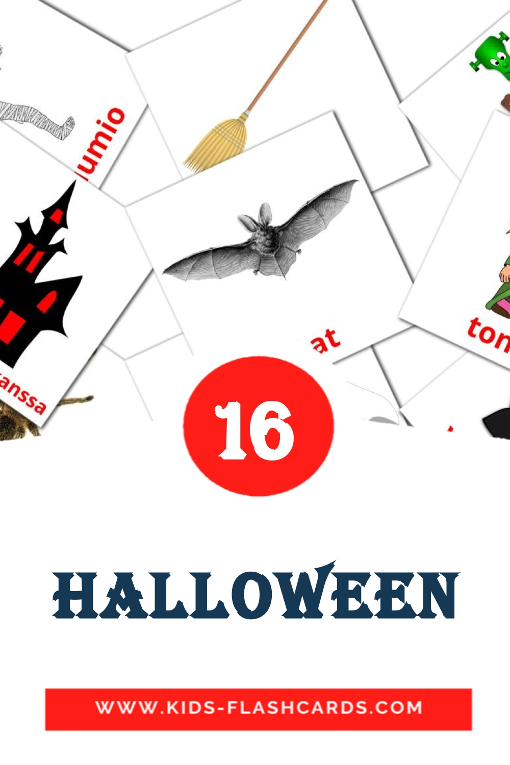 16 cartes illustrées de Halloween pour la maternelle en finlandais