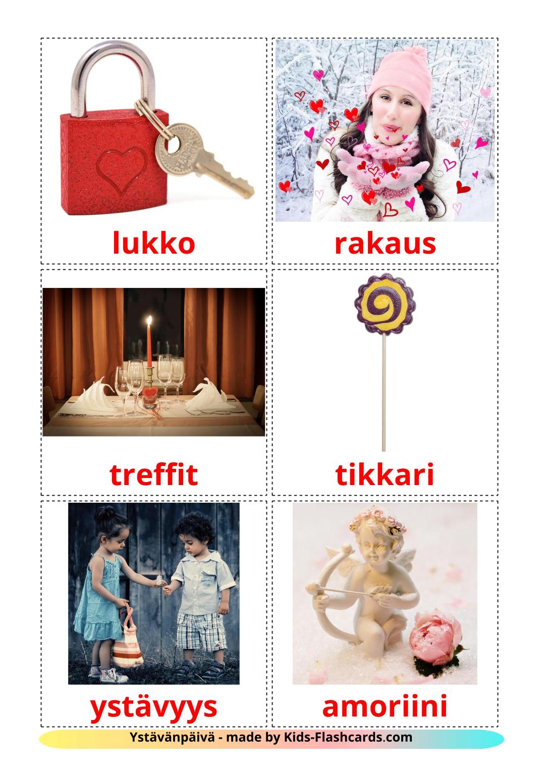 Valentine's Day - 18 Free Printable finnish Flashcards 