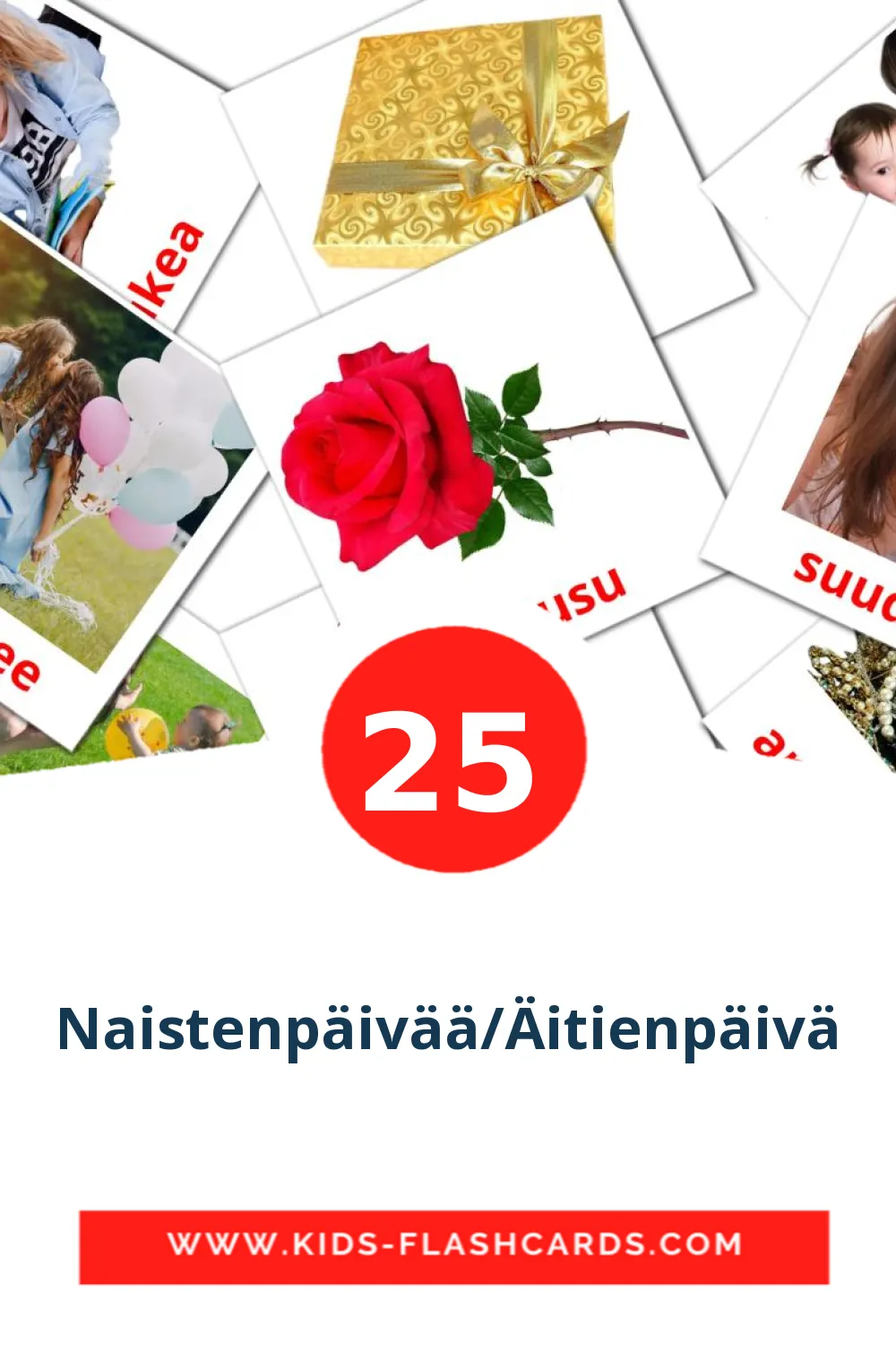 25 tarjetas didacticas de Naistenpäivää/Äitienpäivä para el jardín de infancia en finlandés