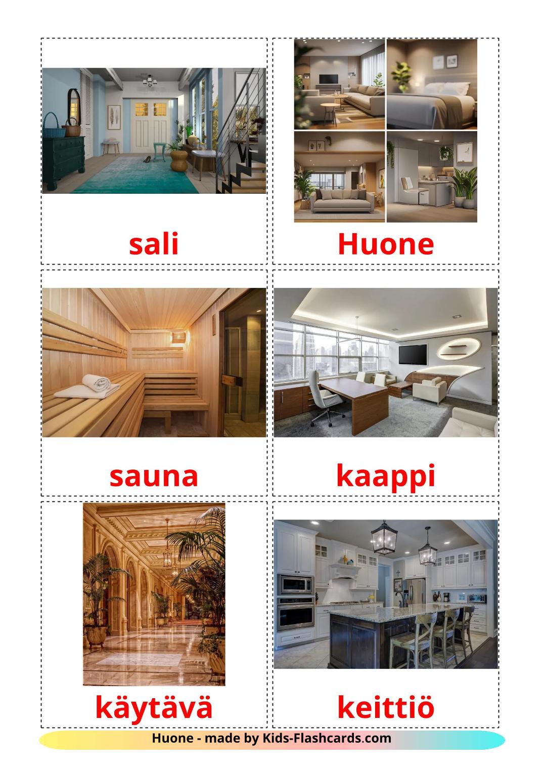 Quartos  - 18 Flashcards finlandêses gratuitos para impressão