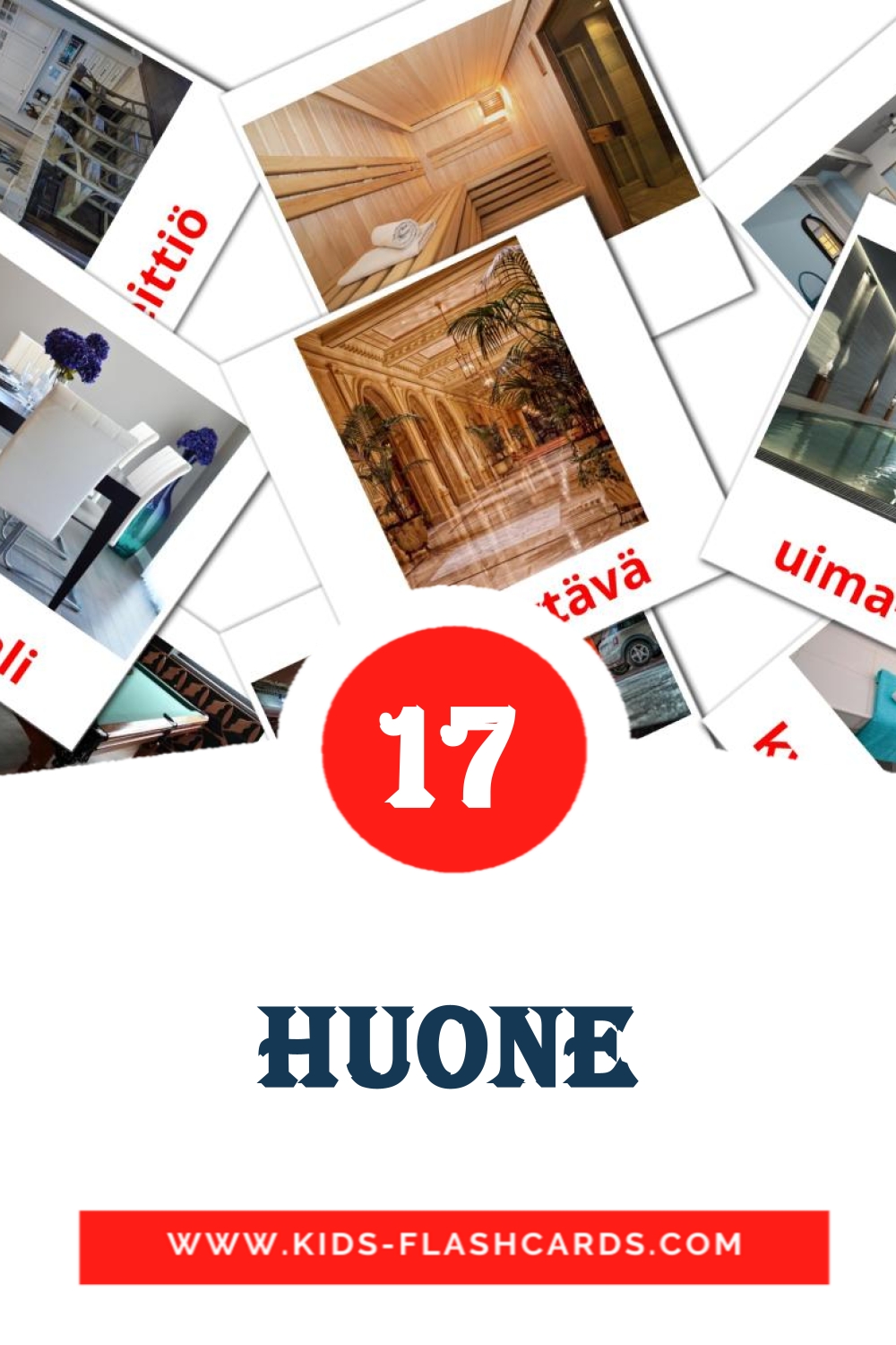 17 cartes illustrées de Huone pour la maternelle en finlandais