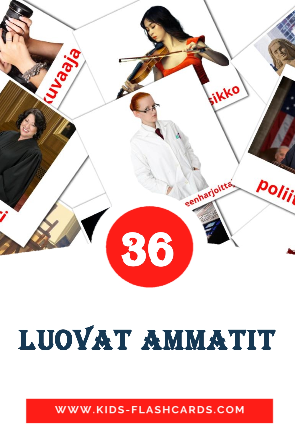 36 tarjetas didacticas de Luovat ammatit para el jardín de infancia en finlandés