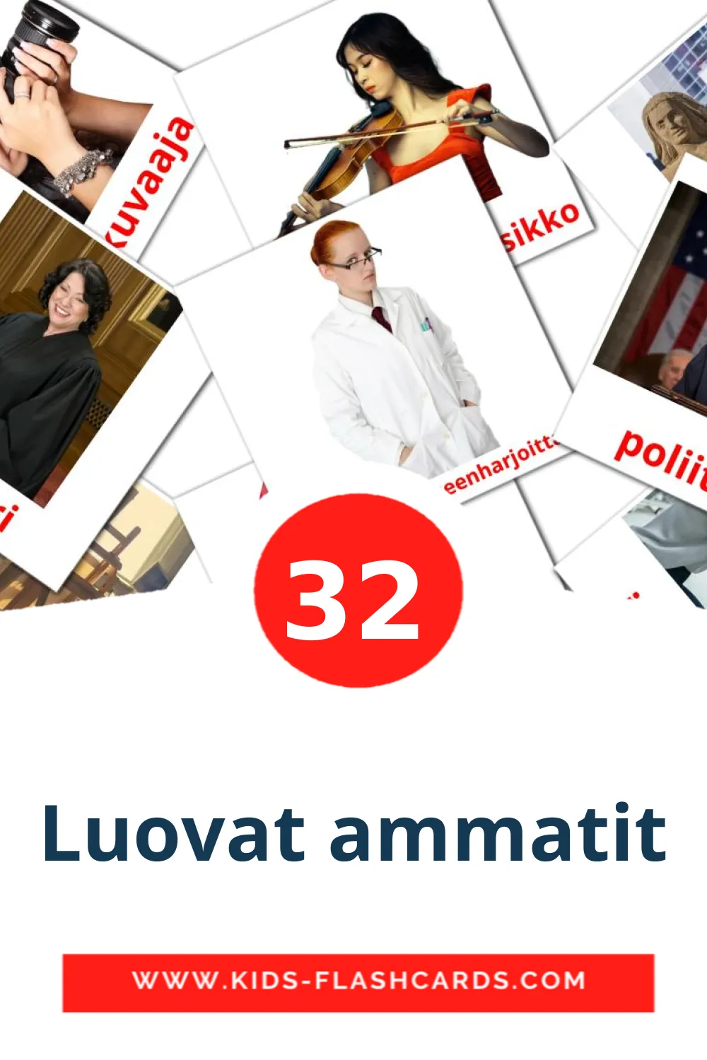 32 Luovat ammatit Picture Cards for Kindergarden in finnish