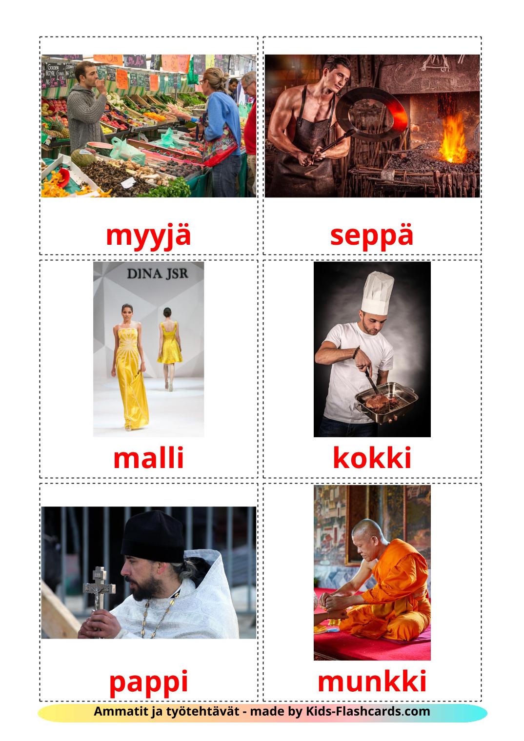 Jobs and Occupations - 51 Free Printable finnish Flashcards 