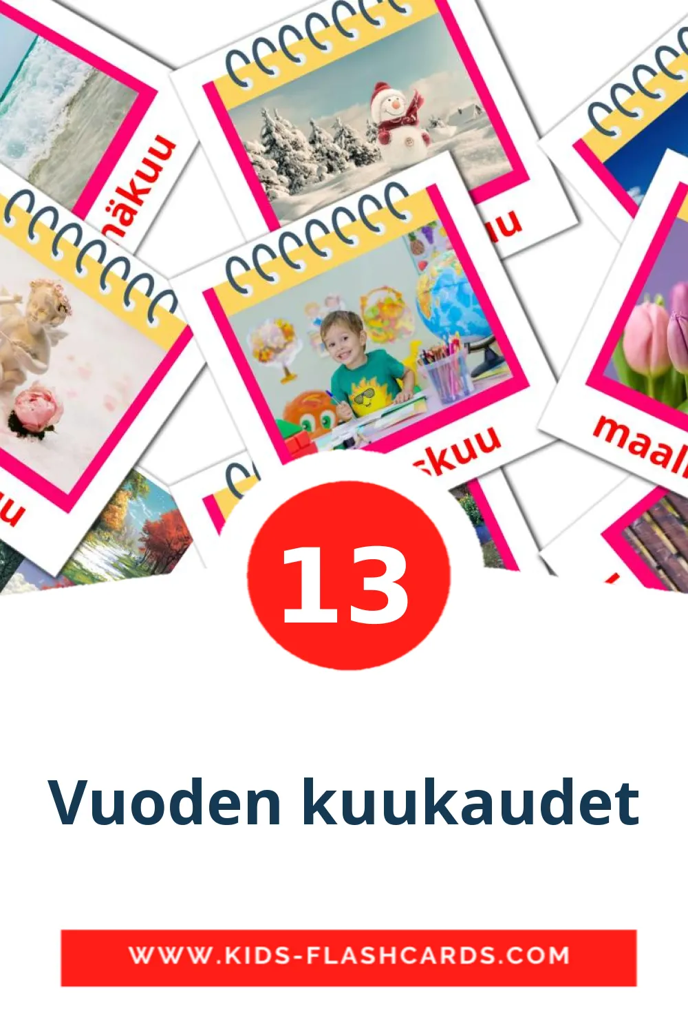 13 tarjetas didacticas de Vuoden kuukaudet para el jardín de infancia en finlandés