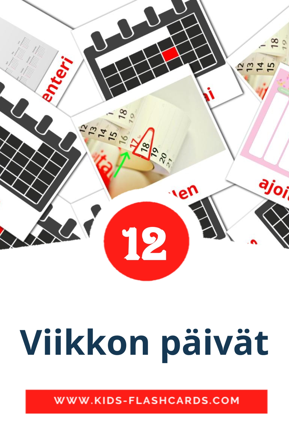 12 cartes illustrées de Viikkon päivät pour la maternelle en finlandais