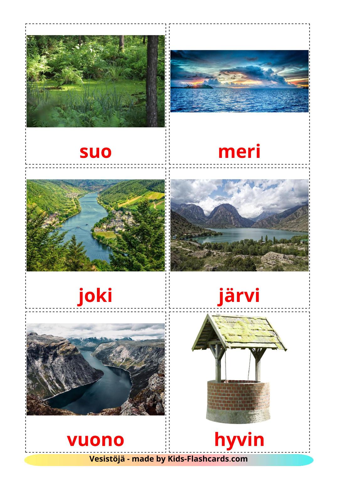 Éléments d'eau - 30 Flashcards finlandais imprimables gratuitement