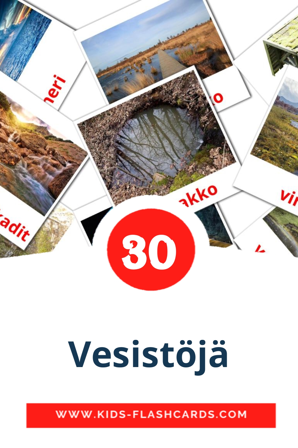 30 cartes illustrées de Vesistöjä pour la maternelle en finlandais