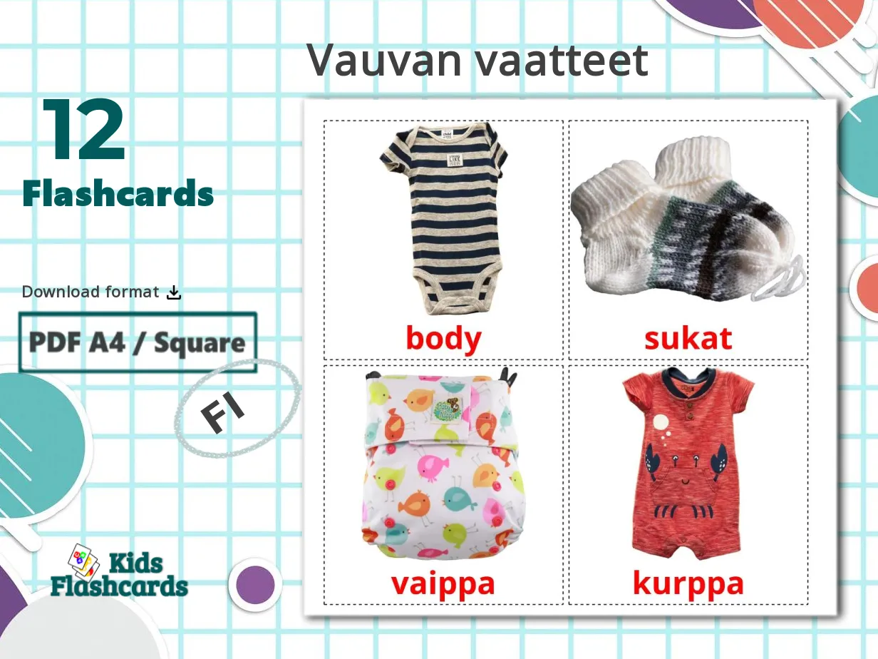 12 Printable Baby Clothes Flashcards In Finnish Free Pdf