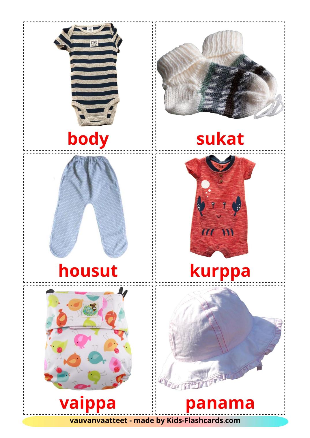 Baby clothes - 11 Free Printable finnish Flashcards 