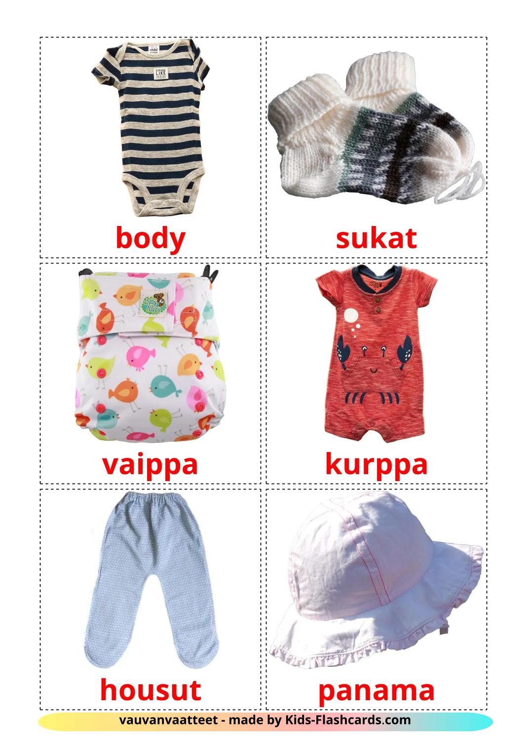 Ropa de Niños - 12 fichas de finlandés para imprimir gratis 