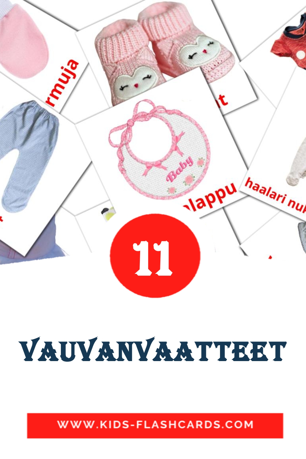 11 cartes illustrées de vauvanvaatteet pour la maternelle en finlandais