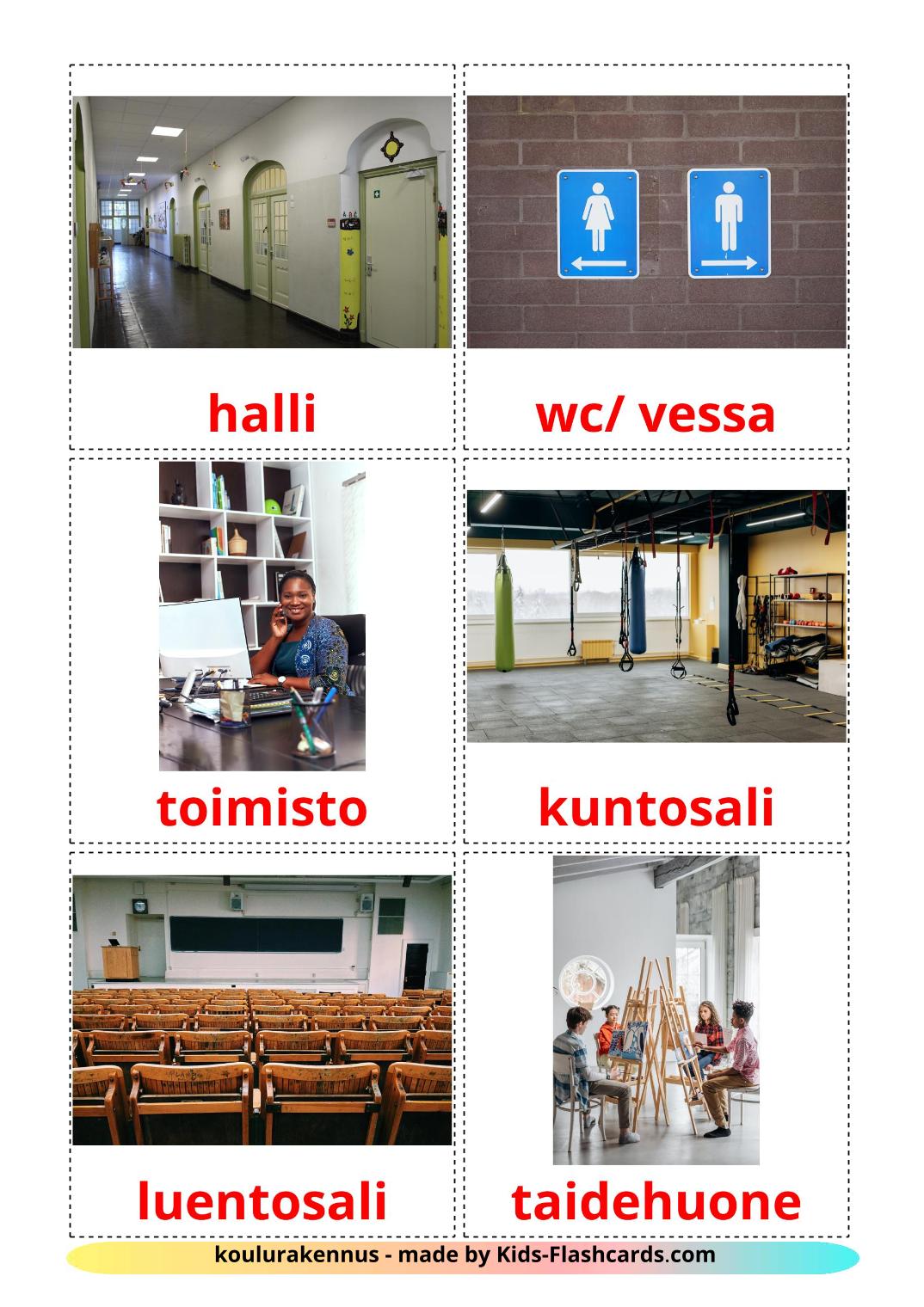 Edificio escolar - 17 fichas de finlandés para imprimir gratis 