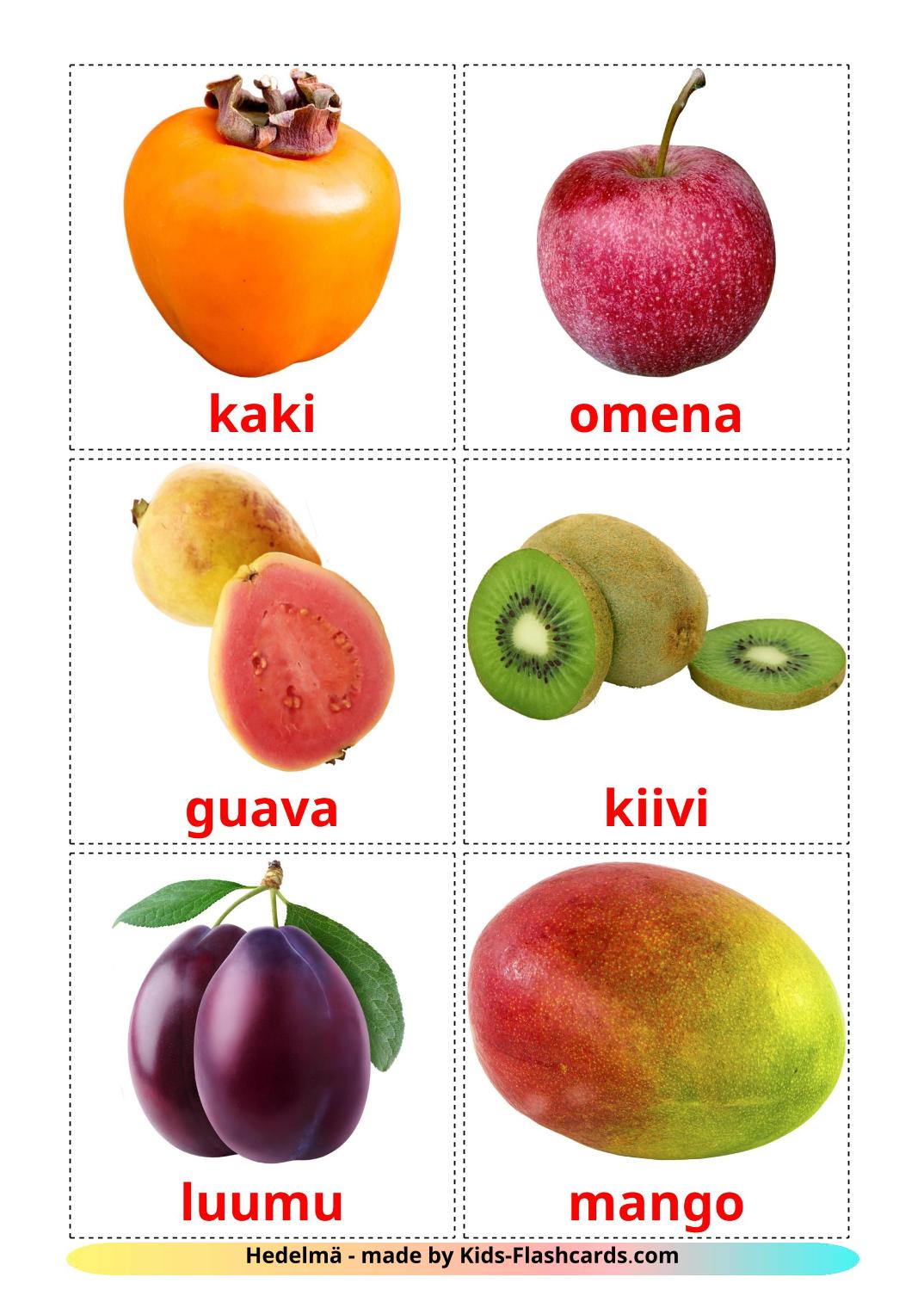 Fruits - 20 Free Printable finnish Flashcards 