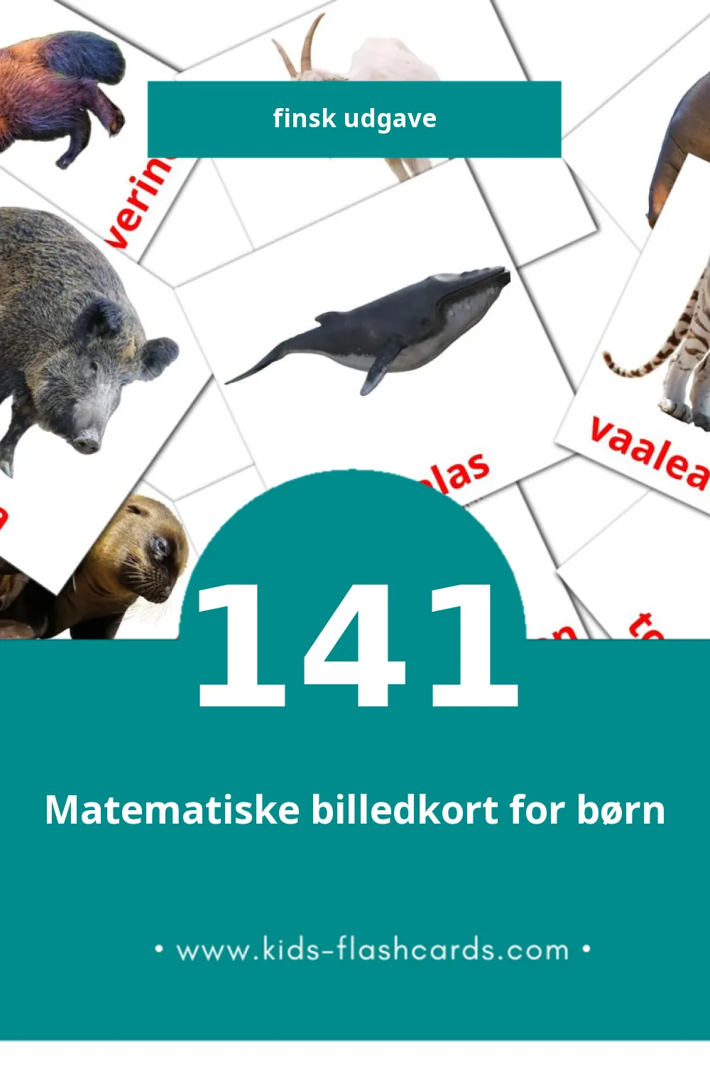 Visuelle billedkort for børn om Eläimet til småbørn (141 kort på Finsk)