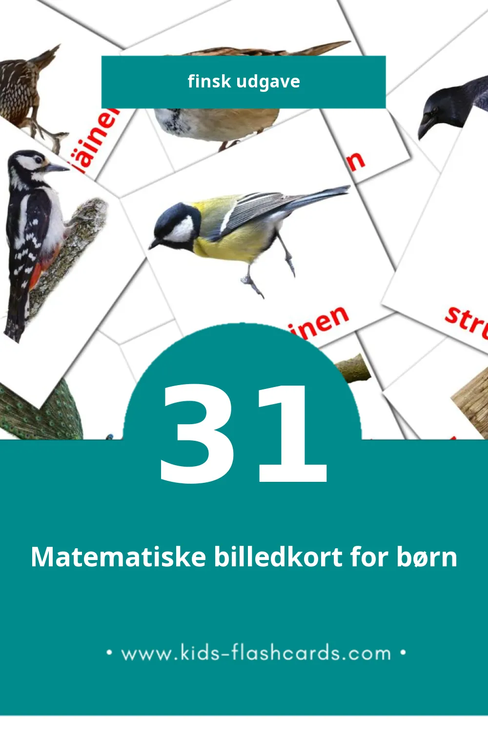 Visuelle billedkort for børn om Linnut til småbørn (31 kort på Finsk)