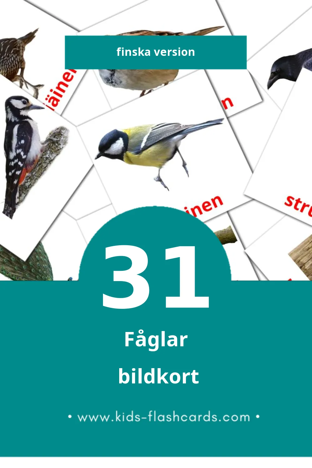 Visuella Linnut för småbarn (31 bildkort för barn på Finska)