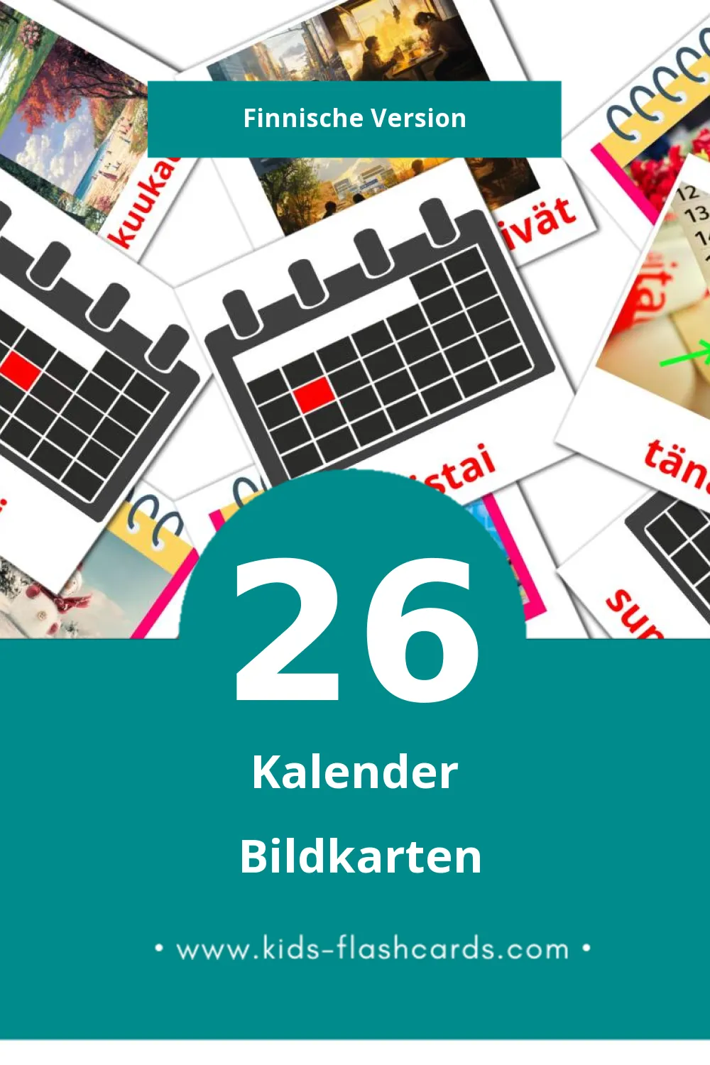 Visual Kalenteri Flashcards für Kleinkinder (26 Karten in Finnisch)