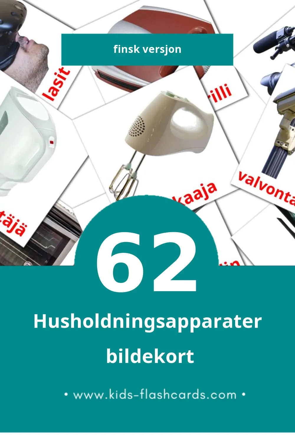 Visuelle Kodinkoneet bildekort for småbarn (62 kort på Finsk)