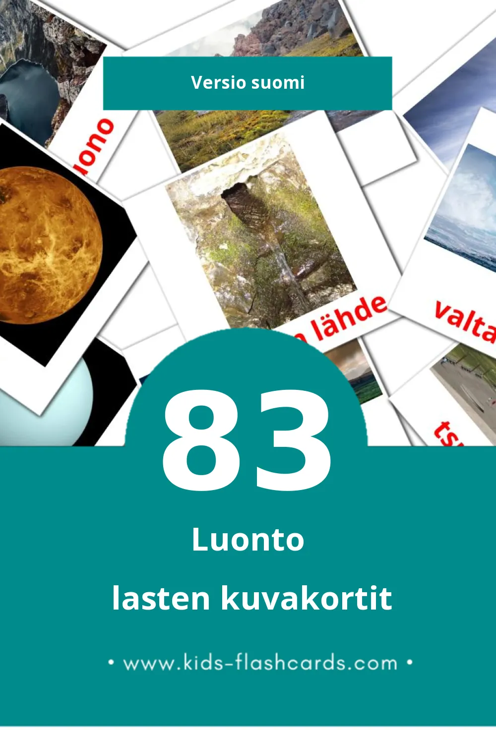 Luonto lasten kuvakortit pikkulapsille (83 korttia Suomiksi)