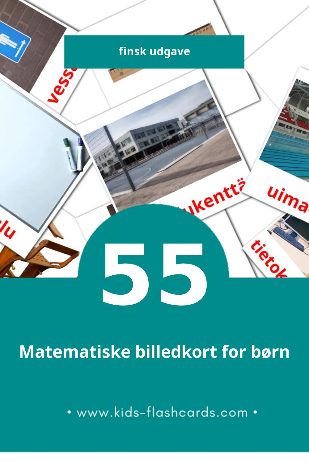 Visuelle billedkort for børn om Koulu til småbørn (55 kort på Finsk)