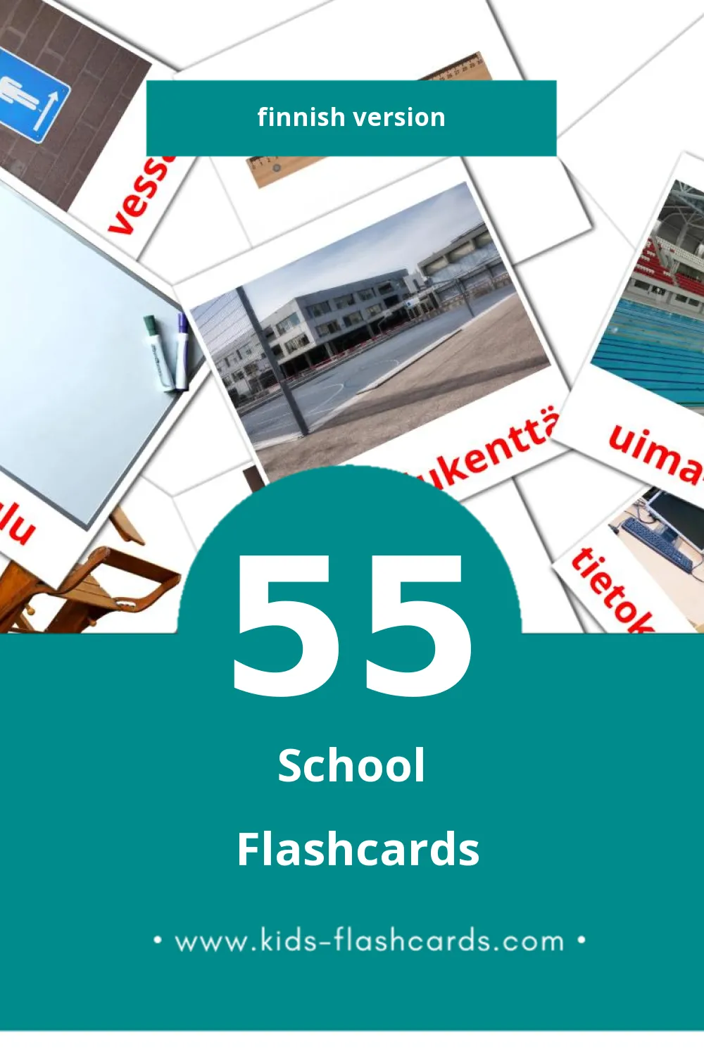 Visual Koulu Flashcards for Toddlers (55 cards in Finnish)