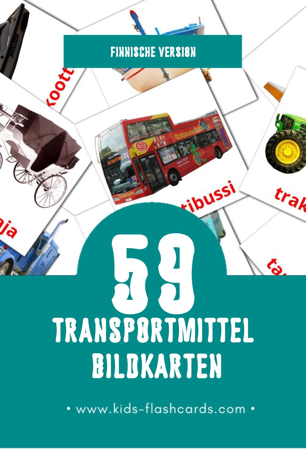 Visual kuljetus Flashcards für Kleinkinder (59 Karten in Finnisch)