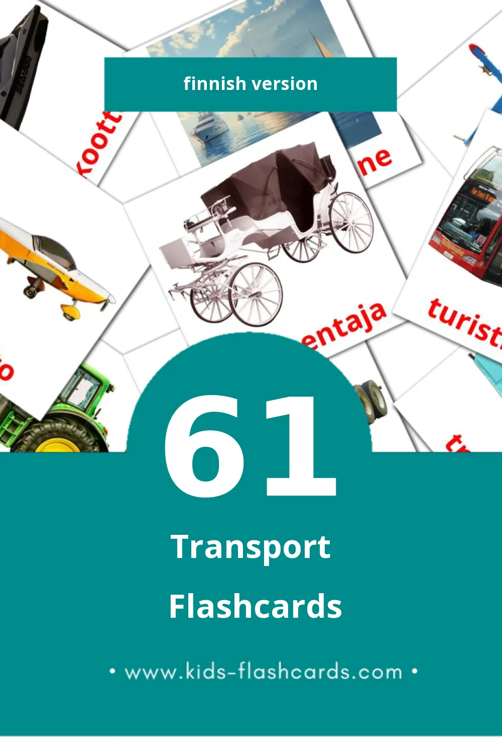 Visual kuljetus Flashcards for Toddlers (61 cards in Finnish)