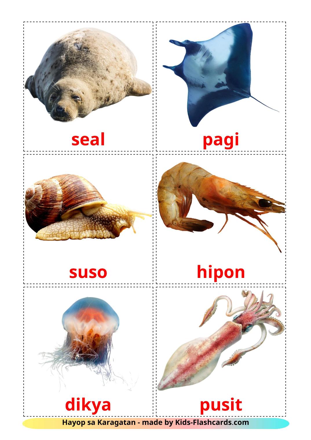 Sea animals - 29 Free Printable filipino Flashcards 