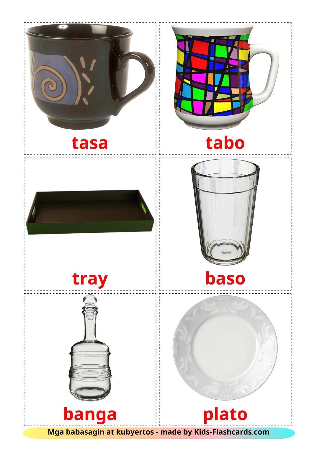 Crockery and cutlery - 26 Free Printable filipino Flashcards 