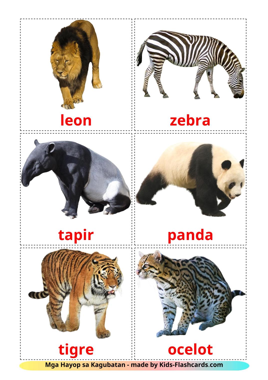 Jungle animals - 21 Free Printable filipino Flashcards 