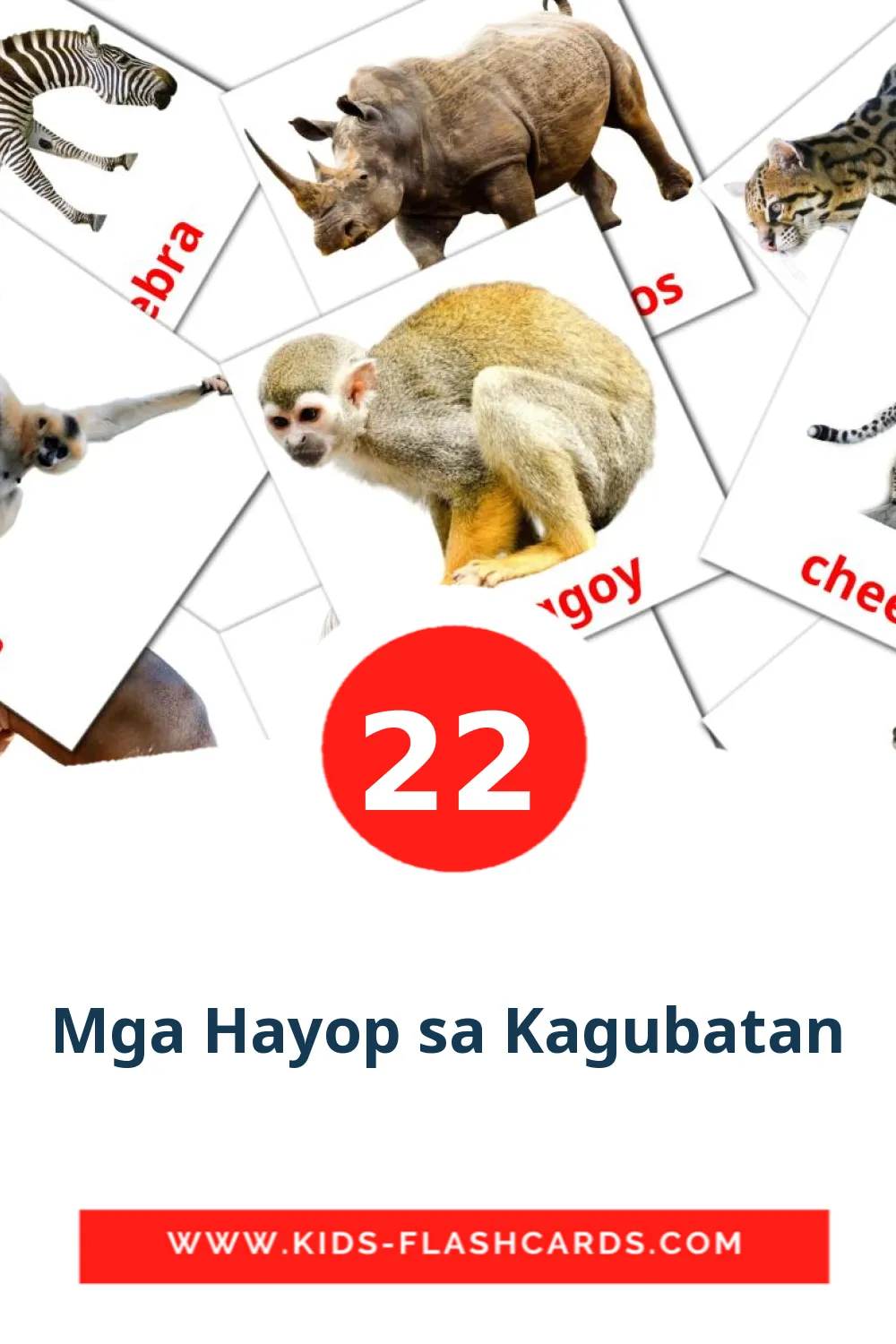 22 Cartões com Imagens de Mga Hayop sa Kagubatan para Jardim de Infância em filipino