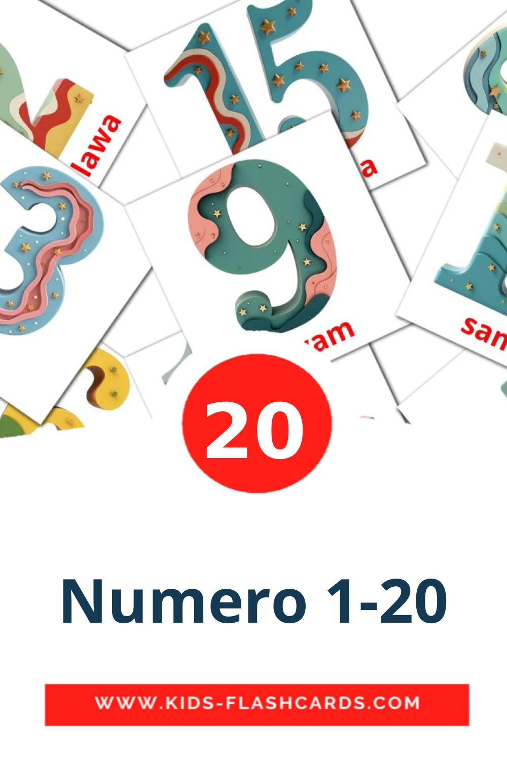 20 carte illustrate di Numero 1-20 per la scuola materna in filippino