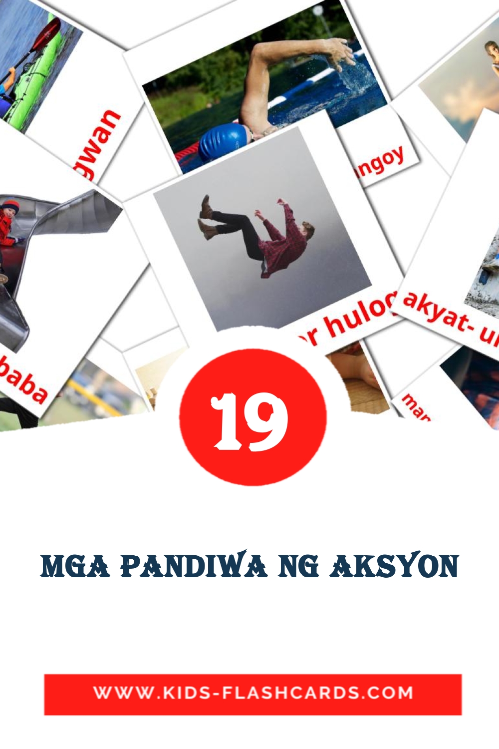 19 cartes illustrées de Mga pandiwa ng aksyon pour la maternelle en philippin