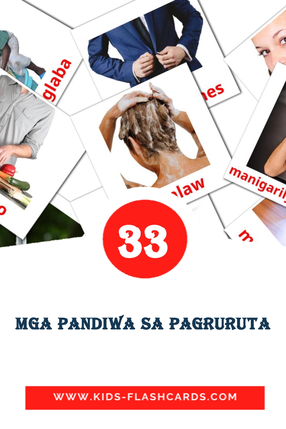 33 cartes illustrées de Mga pandiwa sa pagruruta pour la maternelle en philippin