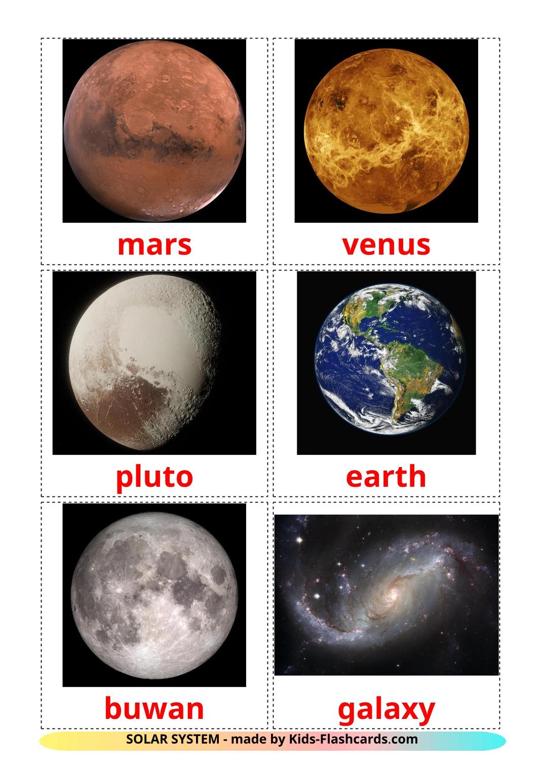 Solar System - 21 Free Printable filipino Flashcards