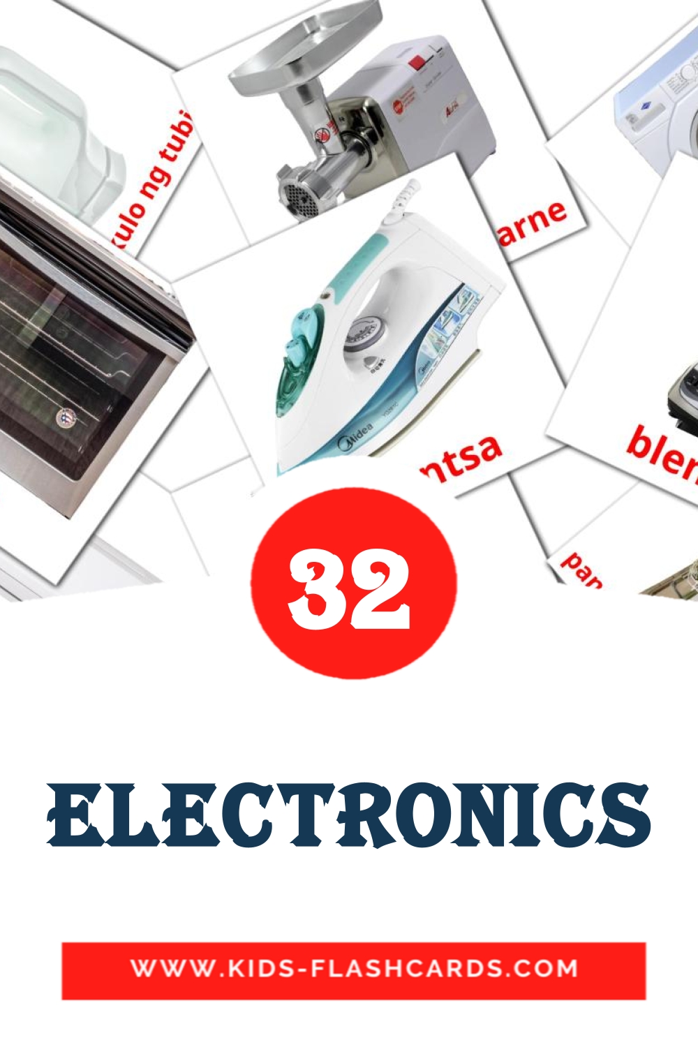 32 cartes illustrées de Electronics pour la maternelle en philippin