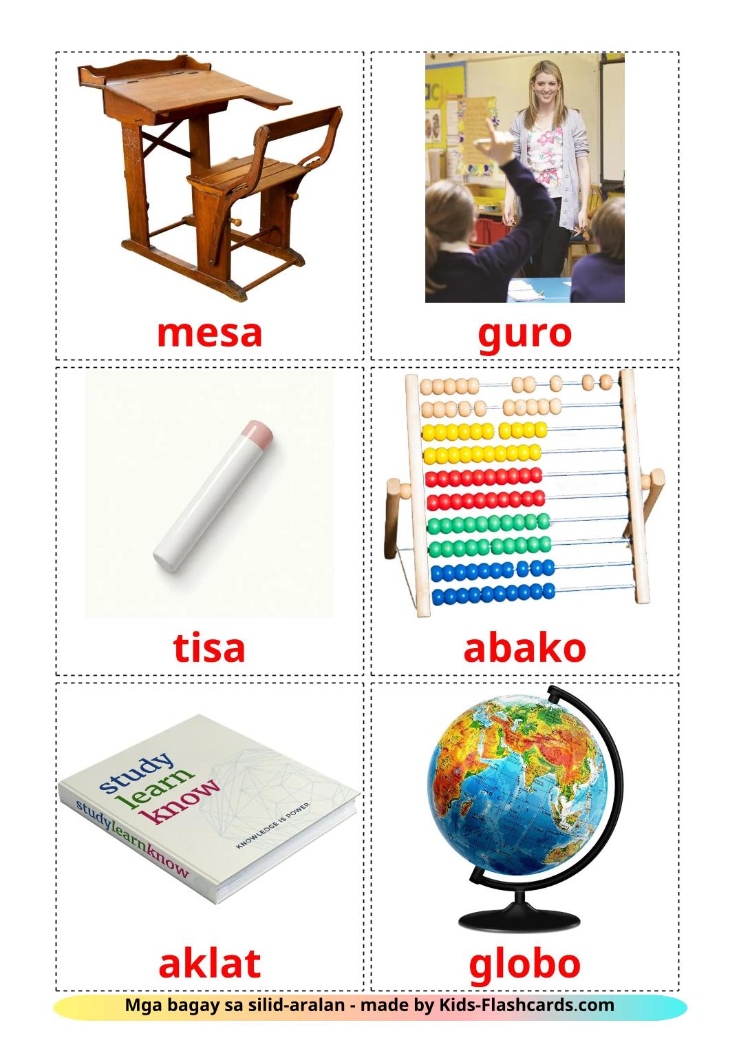 Objetos de sala de aula - 37 Flashcards filipinoes gratuitos para impressão