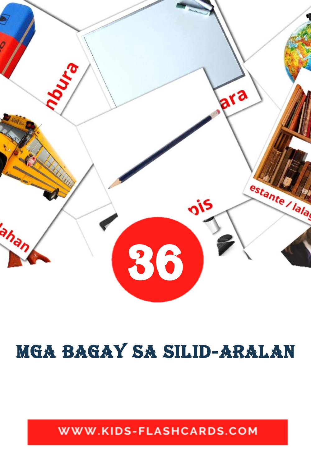 36 Mga bagay sa silid-aralan Picture Cards for Kindergarden in filipino