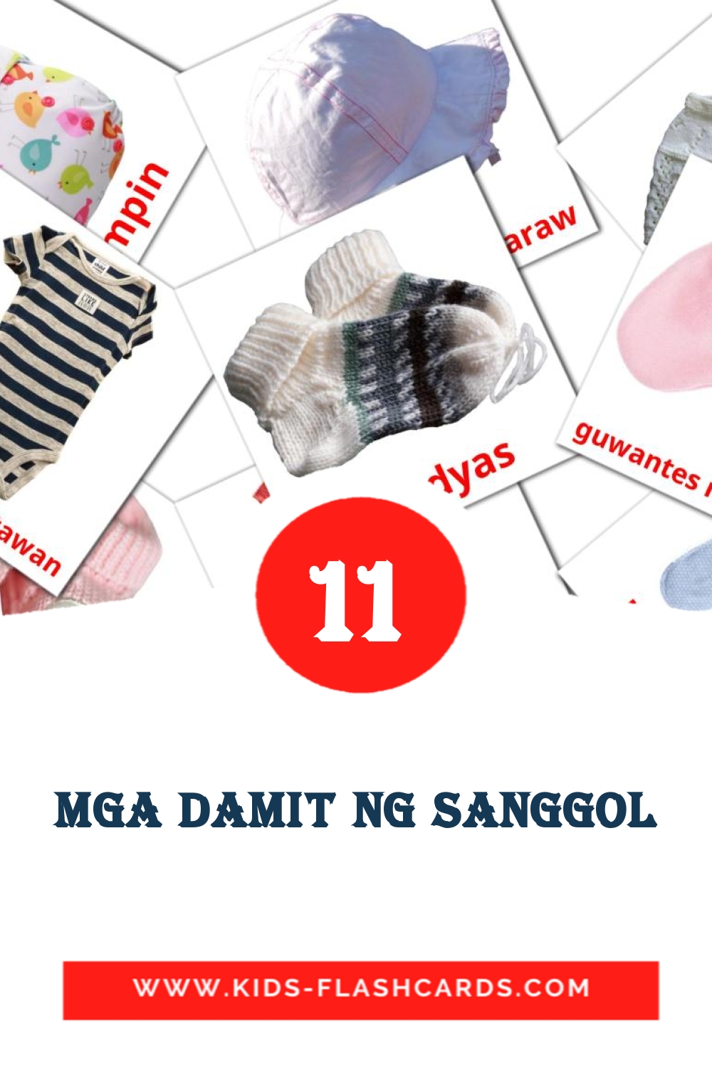 11 Cartões com Imagens de Mga damit ng sanggol para Jardim de Infância em filipino