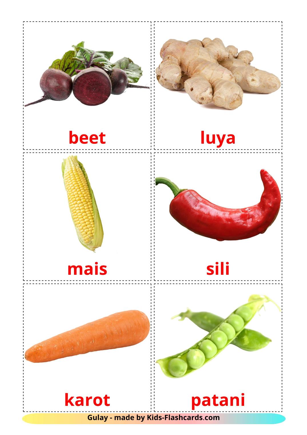 Les Légumes - 29 Flashcards philippin imprimables gratuitement