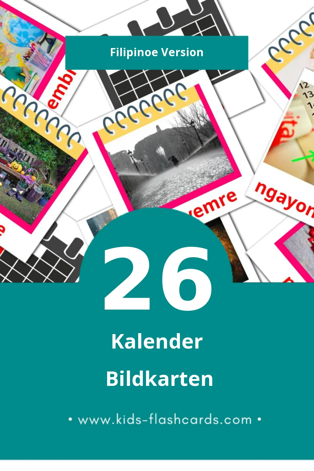 Visual Kalendaryo Flashcards für Kleinkinder (26 Karten in Filipino)