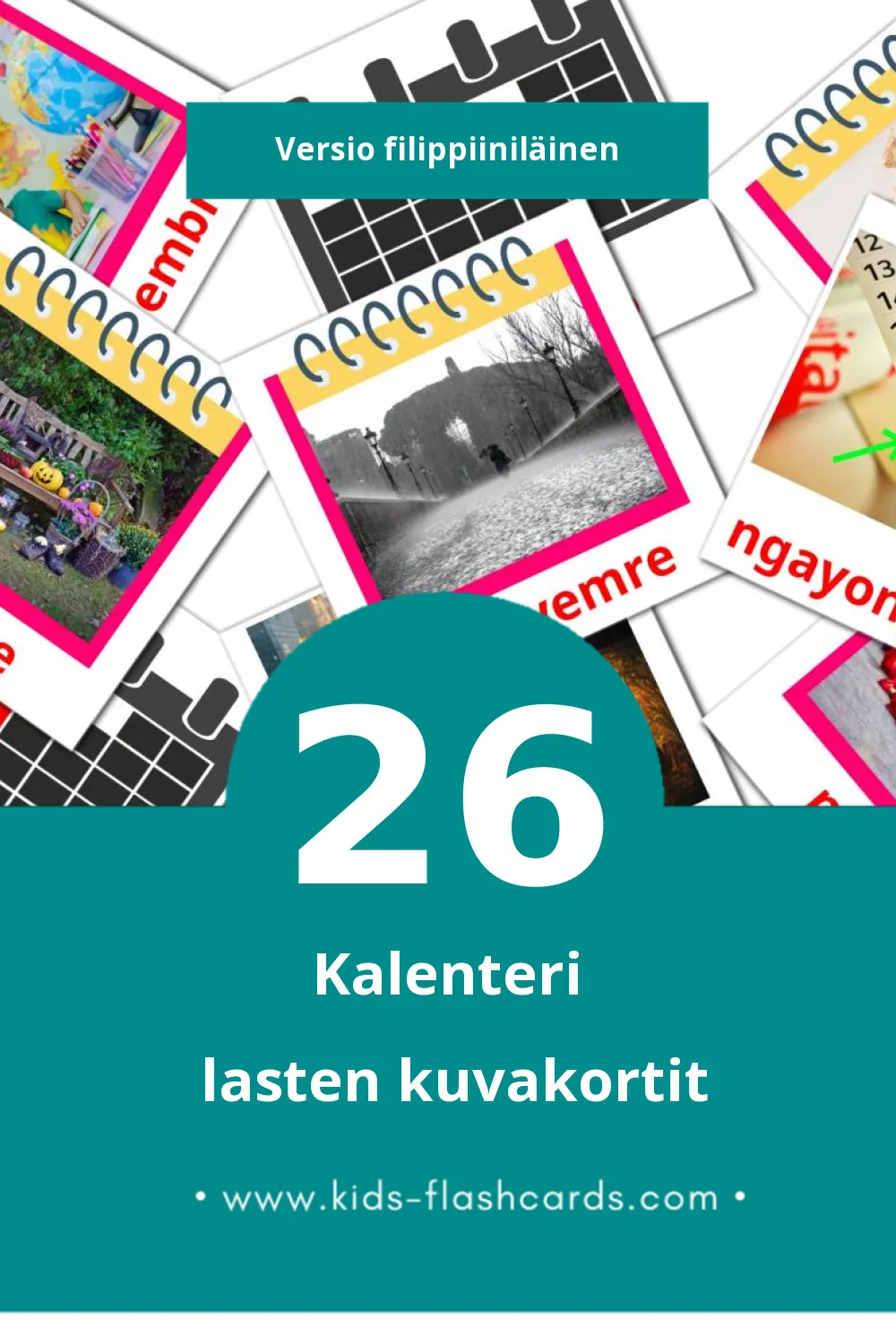 Kalendaryo lasten kuvakortit pikkulapsille (26 korttia Filippiiniläiseksi)