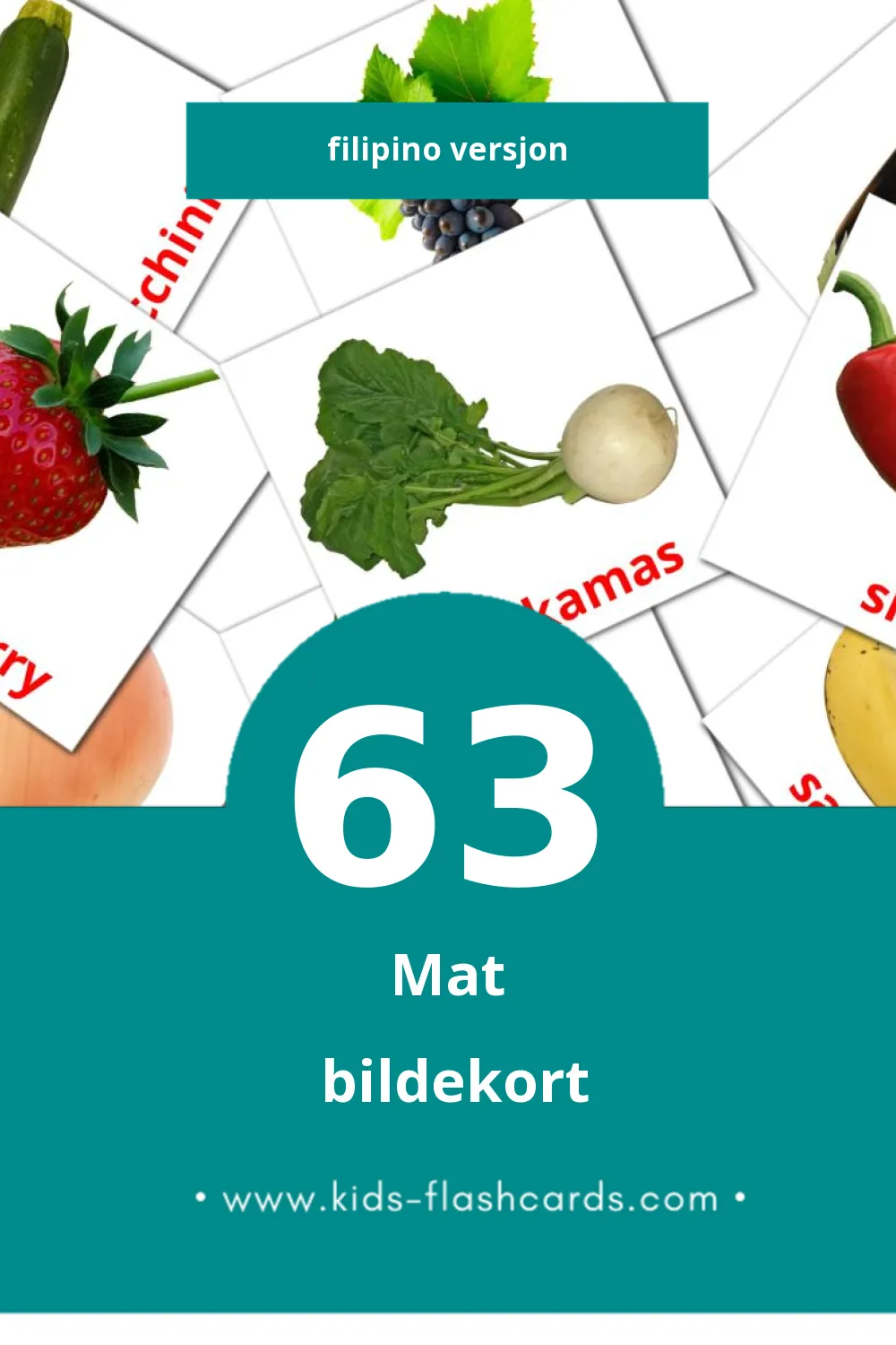 Visuelle billedkort for børn om Pagkain til småbørn (63 kort på Filipino)