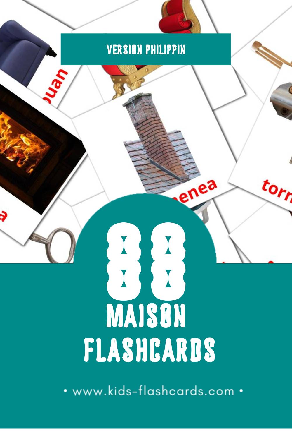 Flashcards Visual bahay pour les tout-petits (88 cartes en Philippin)