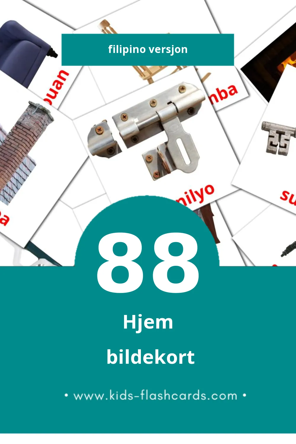 Visuelle bahay bildekort for småbarn (88 kort på Filipino)