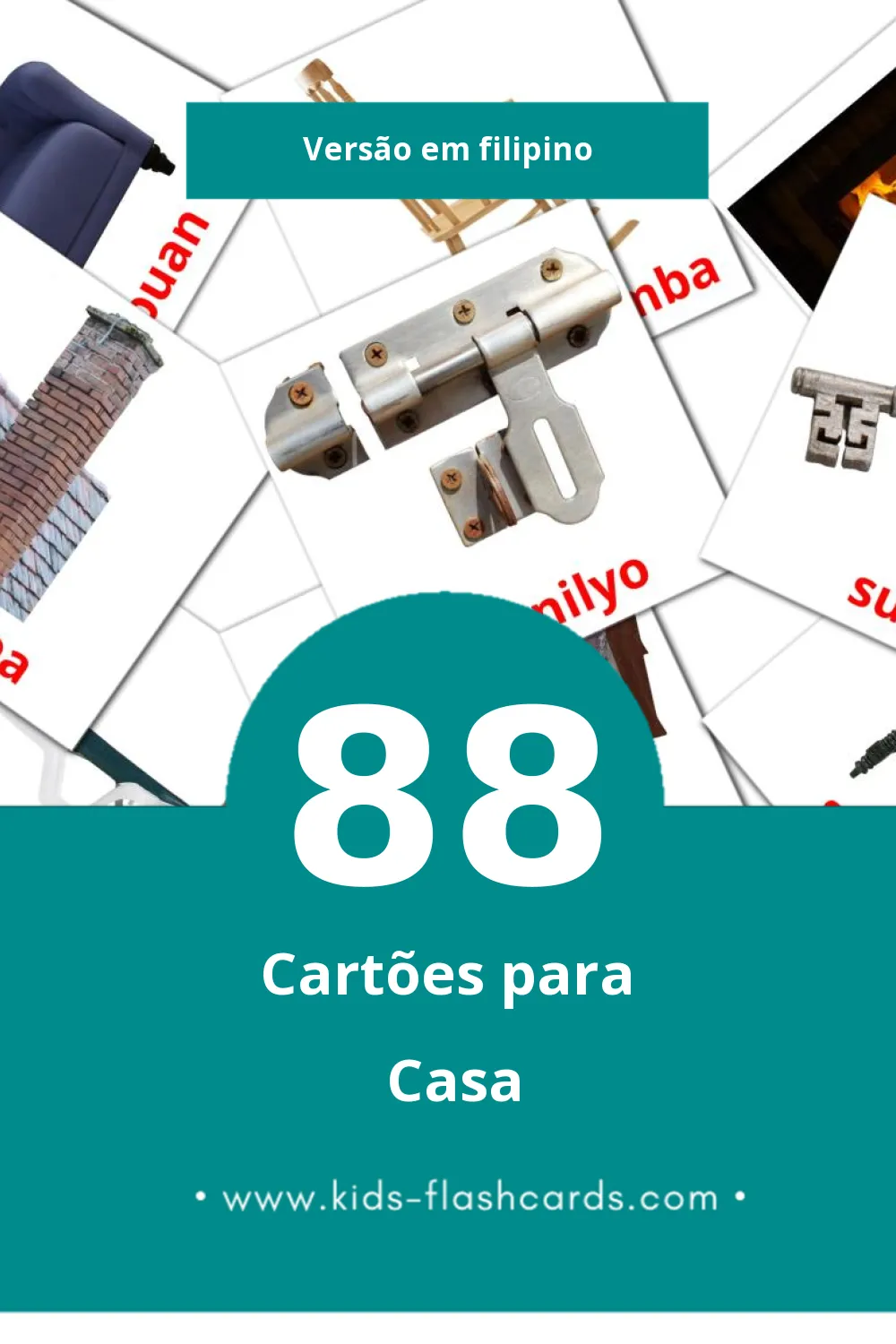 Flashcards de bahay Visuais para Toddlers (88 cartões em Filipino)